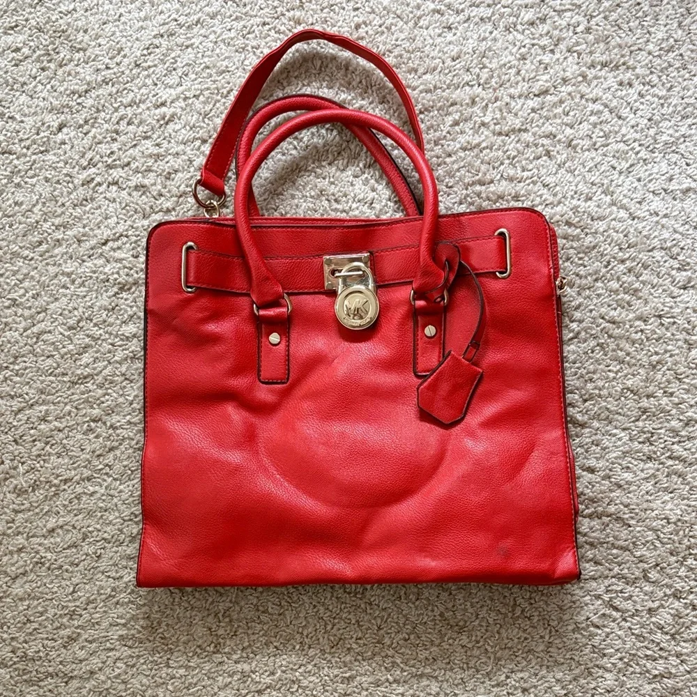 Michael Kors Red Satchel with Gold Accents - Hamilton bag